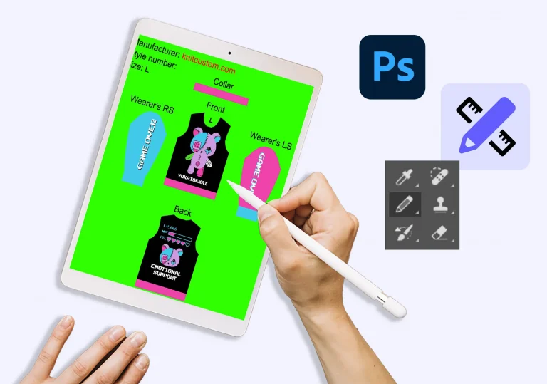 Sweater artwork being edited on a tablet with drawing tools.